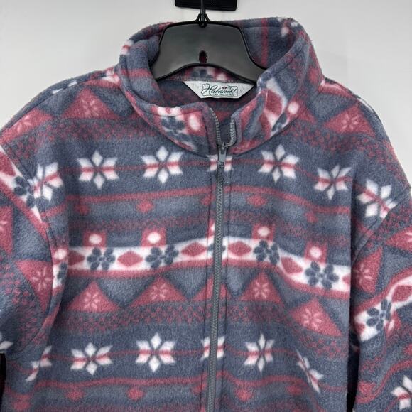 Vintage Haband Fleece Jacket Womens XL Fair Isle Nordic Snowflake Y2K Aztec - Picture 2 of 8
